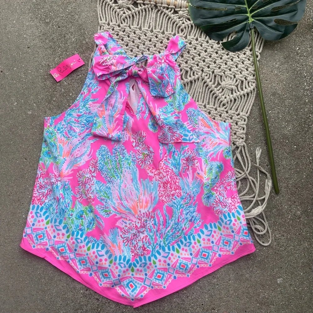 New Lilly Pulitzer Printed Halter Neck Top Size Large - Picture 5 of 10